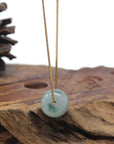 Baikalla "Ping An Kou" (Good Luck Button) Blue-Green Jadeite Jade Pendant Necklace