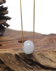 Baikalla "Ping An Kou" (Good Luck Button) White W/ Apple-Green Patch Jadeite Jade Pendant Necklace