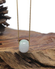 Baikalla "Ping An Kou" (Good Luck Button) White W/ Apple-Green Patch Jadeite Jade Pendant Necklace