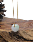 Baikalla "Ping An Kou" (Good Luck Button) White W/ Apple-Green Patch Jadeite Jade Pendant Necklace