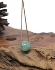 Baikalla "Good Luck Button" Light Forest Green Jadeite Jade TongTong Pendant Necklace