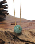 Baikalla "Ping An Kou" (Good Luck Button) Deep Blue-Green Jadeite Jade Pendant Necklace