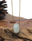Baikalla "Ping An Kou" (Good Luck Button) White-Green Jadeite Jade Pendant Necklace