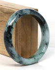Baikalla Jewelry Jadeite Jade Bangle Bracelet "Classic Princess Half Round" Blue- Green Jadeite Jade Bangle (55 mm)