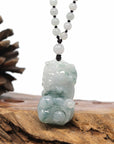 Baikalla Jewelry genuine jadeite carving Baikalla™ Pi Xiu Genuine Burmese Blue Green Jadeite Jade PiXiu Pendant Necklace (FengShui Lucky)