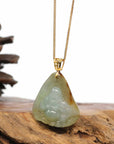 Baikalla Jewelry Gold Jade Buddha Baikalla "Laughing Buddha" Genuine Yellow Jadeite Jade with 18K Gold Bail