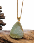 Baikalla Jewelry Gold Jade Buddha Baikalla "Laughing Buddha" Genuine Yellow Jadeite Jade with 18K Gold Bail