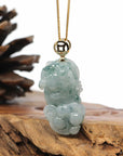 Baikalla Jewelry genuine jadeite carving Genuine Burmese Blue-Green Jadeite Jade PiXiu Pendant Necklace With 18K Gold Bail