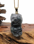 Baikalla Jewelry genuine jadeite carving Genuine Burmese Blue-Green Jadeite Jade PiXiu Pendant Necklace With 18K Gold Bail