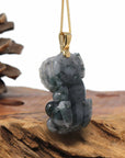 Baikalla Jewelry genuine jadeite carving Genuine Burmese Blue-Green Jadeite Jade PiXiu Pendant Necklace With 18K Gold Bail