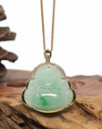 Baikalla Jewelry Gold Jade Buddha Baikalla "Laughing Buddha" 14k Gold Genuine Green Jadeite Jade with VS1 Diamonds