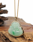 Baikalla Jewelry Gold Jade Buddha Baikalla "Laughing Buddha" 14k Gold Genuine Green Jadeite Jade with VS1 Diamonds