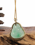 Baikalla Jewelry Gold Jade Buddha Baikalla "Laughing Buddha" 14k Gold Genuine Green Jadeite Jade with VS1 Diamonds