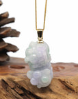 Baikalla Jewelry genuine jadeite carving Genuine Burmese Lavender-Green Jadeite Jade PiXiu Pendant Necklace With 18K Gold Bail