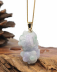 Baikalla Jewelry genuine jadeite carving Genuine Burmese Lavender-Green Jadeite Jade PiXiu Pendant Necklace With 18K Gold Bail