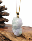 Baikalla Jewelry genuine jadeite carving Genuine Burmese Lavender-Green Jadeite Jade PiXiu Pendant Necklace With 18K Gold Bail