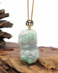 Baikalla Jewelry genuine jadeite carving Genuine Burmese Lavender-Green Jadeite Jade PiXiu Pendant Necklace With 18K Gold Bail