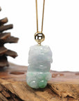Baikalla Jewelry genuine jadeite carving Genuine Burmese Lavender-Green Jadeite Jade PiXiu Pendant Necklace With 18K Gold Bail