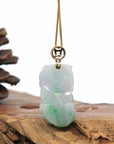 Baikalla Jewelry genuine jadeite carving Genuine Burmese Lavender-Green Jadeite Jade PiXiu Pendant Necklace With 18K Gold Bail