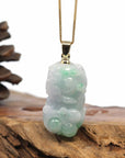 Baikalla Jewelry genuine jadeite carving Genuine Burmese Lavender-Green Jadeite Jade PiXiu Pendant Necklace With 18K Gold Bail