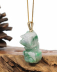 Baikalla Jewelry genuine jadeite carving Genuine Burmese Lavender-Green Jadeite Jade PiXiu Pendant Necklace With 18K Gold Bail