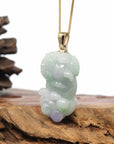 Baikalla Jewelry genuine jadeite carving Genuine Burmese Lavender-Green Jadeite Jade PiXiu Pendant Necklace With 14K Gold Bail