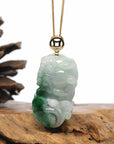 Baikalla Jewelry genuine jadeite carving Genuine Burmese Lavender-Green Jadeite Jade PiXiu Pendant Necklace With 18K Gold Bail