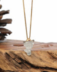 Baikalla Jewelry Jade Guanyin Pendant Necklace 18k Yellow Gold Genuine Burmese Ice Jadeite Jade Puppy Dog Necklace
