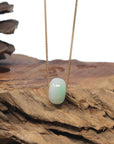 Baikalla "Ping An Kou" (Good Luck Button) White & Apple-Green Jadeite Jade Pendant Necklace