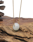 Baikalla "Ping An Kou" (Good Luck Button) White & Apple-Green Jadeite Jade Pendant Necklace