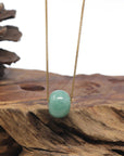 Baikalla "Ping An Kou" (Good Luck Button) Green Jadeite Jade Pendant Necklace