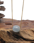 Baikalla "Good Luck Button" Blue Flower & Faint Yellow Jadeite Jade TongTong Pendant Necklace
