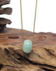 Baikalla "Ping An Kou" (Good Luck Button) Light Apple-Green & White Jadeite Jade Pendant Necklace