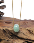 Baikalla "Ping An Kou" (Good Luck Button) Light Apple-Green & White Jadeite Jade Pendant Necklace