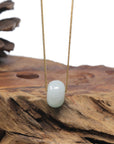 Baikalla "Ping An Kou" (Good Luck Button) Light Apple-Green & White Jadeite Jade Pendant Necklace
