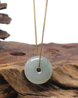 Baikalla "Ping An Kou" (Good Luck Button) Light Blue-Green W/ Yellow Patch Jadeite Jade Pendant Necklace