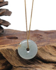 Baikalla "Ping An Kou" (Good Luck Button) Icy Light Blue-Green W/ Sajin Jadeite Jade Pendant Necklace