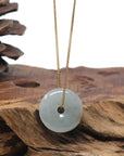 Baikalla "Ping An Kou" (Good Luck Button) Icy Light Blue-Green W/ Sajin Jadeite Jade Pendant Necklace
