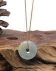 Baikalla "Ping An Kou" (Good Luck Button) Icy Light Blue-Green W/ Yellow Patch Jadeite Jade Pendant Necklace