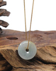 Baikalla "Ping An Kou" (Good Luck Button) Icy Light Blue-Green W/ Yellow Patch Jadeite Jade Pendant Necklace