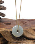 Baikalla "Ping An Kou" (Good Luck Button) Icy Light Blue-Green W/ Yellow Patch Jadeite Jade Pendant Necklace