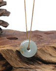 Baikalla "Ping An Kou" (Good Luck Button) Icy Light Blue-Green W/ Sajin Jadeite Jade Pendant Necklace