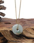 Baikalla "Ping An Kou" (Good Luck Button) Icy Light Blue-Green W/ Sajin Jadeite Jade Pendant Necklace