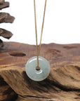 Baikalla "Ping An Kou" (Good Luck Button) Icy Light Blue-Green W/ Sajin Jadeite Jade Pendant Necklace