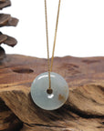 Baikalla "Ping An Kou" (Good Luck Button) Icy Light Blue-Green W/ Sajin Jadeite Jade Pendant Necklace
