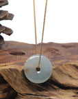 Baikalla "Ping An Kou" (Good Luck Button) Icy Light Blue-Green W/ Sajin Jadeite Jade Pendant Necklace