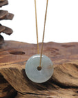Baikalla "Ping An Kou" (Good Luck Button) Icy Light Blue-Green W/ Sajin Jadeite Jade Pendant Necklace