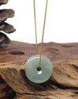 Baikalla "Ping An Kou" (Good Luck Button) Light Blue-Green W/ Sajin Jadeite Jade Pendant Necklace
