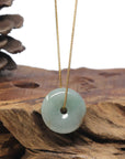 Baikalla "Ping An Kou" (Good Luck Button) Light Blue-Green W/ Sajin Jadeite Jade Pendant Necklace