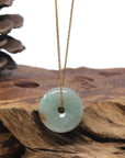 Baikalla "Ping An Kou" (Good Luck Button) Light Blue-Green W/ Sajin Jadeite Jade Pendant Necklace
